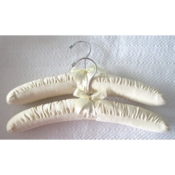 Fabric Padded Hangers Cream Color Linen /Cotton Material - Set of Two (2) Thick - Picture 1 of 10